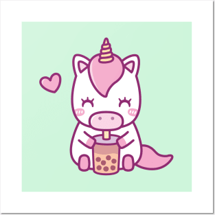 Cute Little Unicorn Loves Drinking Boba Tea Posters and Art